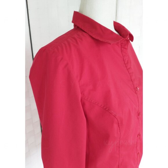 George Button Down Shirt Medium Red Top Classic Lagenlook Preppy Coastal Grandma - Picture 9 of 14